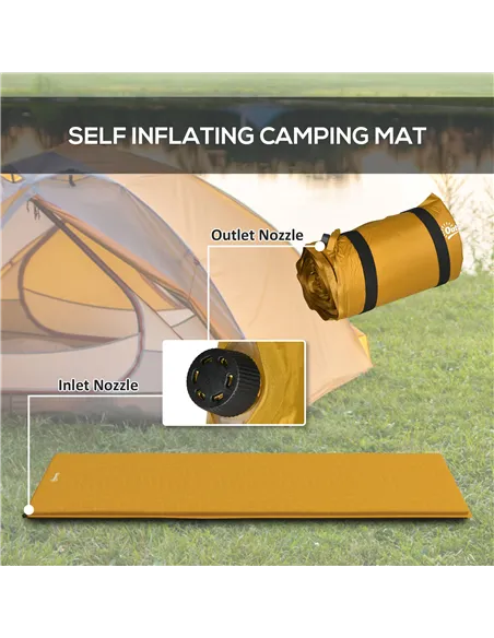 Outsunny Single Inflatable Mattress Sleeping Pad, Self-Inflating, Khaki
