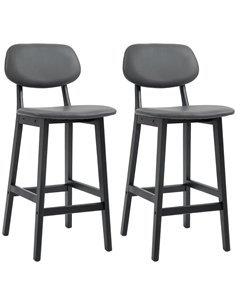 HOMCOM Bar Stools Set of 2, Breakfast Bar Chairs, PU Leather Upholstered Kitchen Stools with Backs, Footrests and Solid Wood Leg