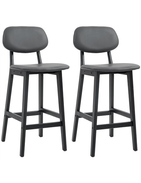 HOMCOM Bar Stools Set of 2, Breakfast Bar Chairs, PU Leather Upholstered Kitchen Stools with Backs, Footrests and Solid Wood Leg