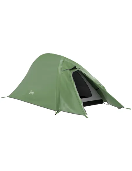 Outsunny Double Layer Camping Tent, 1-2 Man Backpacking Tent with Carry Bag, 2000mm Waterproof and Lightweight, Green