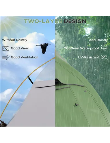 Outsunny Double Layer Camping Tent, 1-2 Man Backpacking Tent with Carry Bag, 2000mm Waterproof and Lightweight, Green