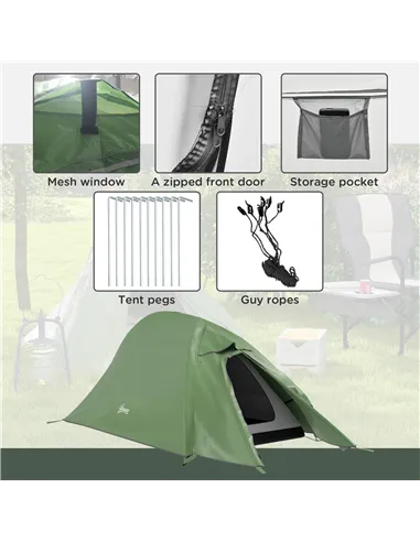 Outsunny Double Layer Camping Tent, 1-2 Man Backpacking Tent with Carry Bag, 2000mm Waterproof and Lightweight, Green