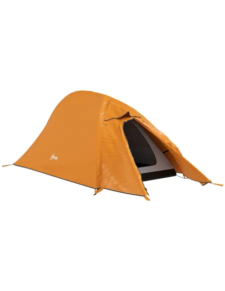 Outsunny Double Layer Camping Tent, 1-2 Man Backpacking Tent with Carry Bag, 2000mm Waterproof and Lightweight, Orange
