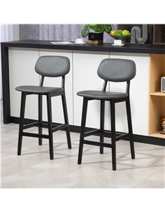 HOMCOM Bar Stools Set of 2, Breakfast Bar Chairs, PU Leather Upholstered Kitchen Stools with Backs, Footrests and Solid Wood Leg 2