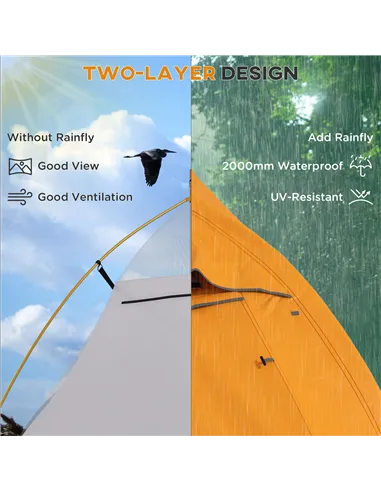 Outsunny Double Layer Camping Tent, 1-2 Man Backpacking Tent with Carry Bag, 2000mm Waterproof and Lightweight, Orange