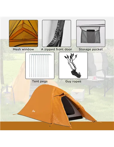 Outsunny Double Layer Camping Tent, 1-2 Man Backpacking Tent with Carry Bag, 2000mm Waterproof and Lightweight, Orange