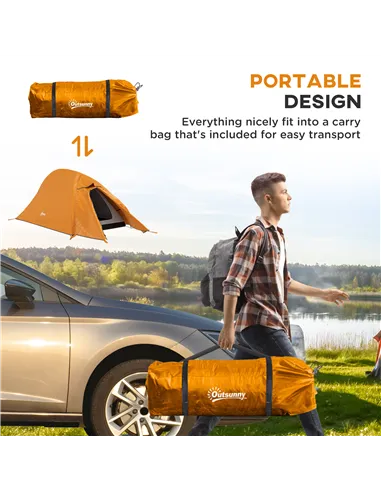 Outsunny Double Layer Camping Tent, 1-2 Man Backpacking Tent with Carry Bag, 2000mm Waterproof and Lightweight, Orange
