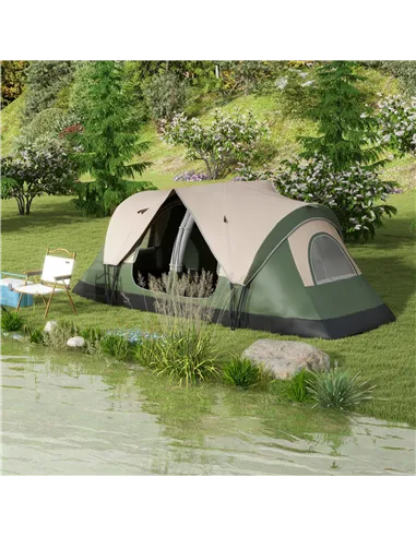 Outsunny Camping Tent for 6-8 Man with 2000mm Waterproof Rainfly and Carry Bag for Fishing Hiking Festival, Dark Green