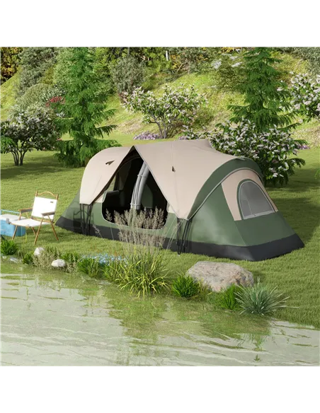 Outsunny Camping Tent for 6-8 Man with 2000mm Waterproof Rainfly and Carry Bag for Fishing Hiking Festival, Dark Green