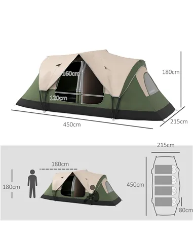 Outsunny Camping Tent for 6-8 Man with 2000mm Waterproof Rainfly and Carry Bag for Fishing Hiking Festival, Dark Green