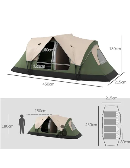 Outsunny Camping Tent for 6-8 Man with 2000mm Waterproof Rainfly and Carry Bag for Fishing Hiking Festival, Dark Green