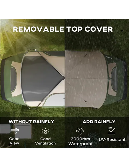 Outsunny Camping Tent for 6-8 Man with 2000mm Waterproof Rainfly and Carry Bag for Fishing Hiking Festival, Dark Green