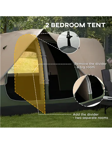 Outsunny Camping Tent for 6-8 Man with 2000mm Waterproof Rainfly and Carry Bag for Fishing Hiking Festival, Dark Green