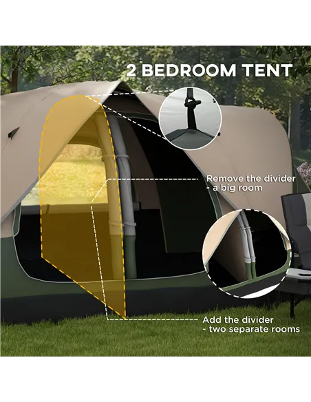 Outsunny Camping Tent for 6-8 Man with 2000mm Waterproof Rainfly and Carry Bag for Fishing Hiking Festival, Dark Green
