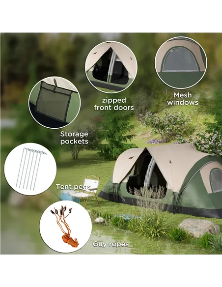 Outsunny Camping Tent for 6-8 Man with 2000mm Waterproof Rainfly and Carry Bag for Fishing Hiking Festival, Dark Green