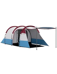 Outsunny Camping Tent, Large Tunnel Tent with Bedroom and Living Area, 2000mm Waterproof, Portable with Bag for 2-3 Man, Red