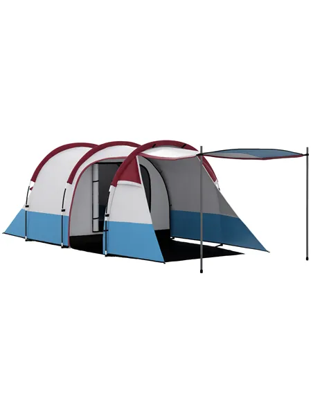 Outsunny Camping Tent, Large Tunnel Tent with Bedroom and Living Area, 2000mm Waterproof, Portable with Bag for 2-3 Man, Red