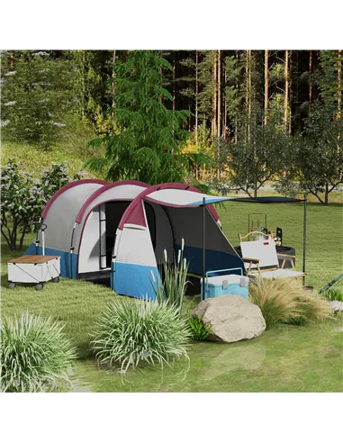 Outsunny Camping Tent, Large Tunnel Tent with Bedroom and Living Area, 2000mm Waterproof, Portable with Bag for 2-3 Man, Red