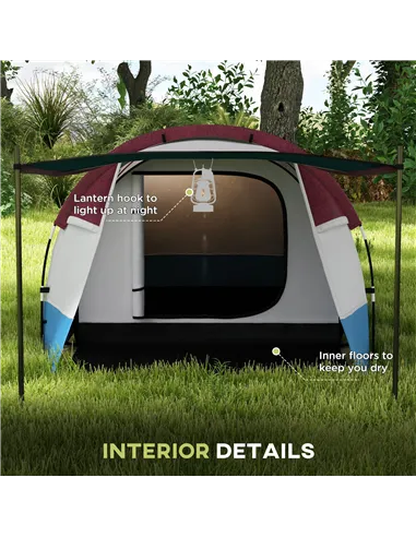 Outsunny Camping Tent, Large Tunnel Tent with Bedroom and Living Area, 2000mm Waterproof, Portable with Bag for 2-3 Man, Red