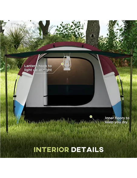 Outsunny Camping Tent, Large Tunnel Tent with Bedroom and Living Area, 2000mm Waterproof, Portable with Bag for 2-3 Man, Red