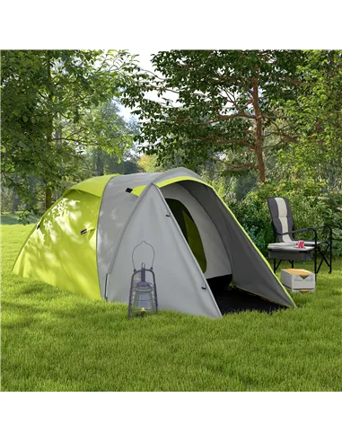 Outsunny Two-Man Dome Tent, with Front Porch and Accessories - Yellow/Grey
