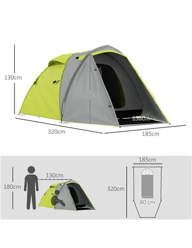 Outsunny Two-Man Dome Tent, with Front Porch and Accessories - Yellow/Grey