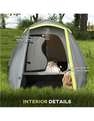 Outsunny Two-Man Dome Tent, with Front Porch and Accessories - Yellow/Grey