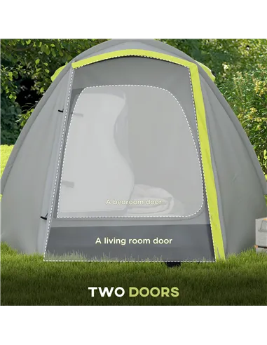Outsunny Two-Man Dome Tent, with Front Porch and Accessories - Yellow/Grey