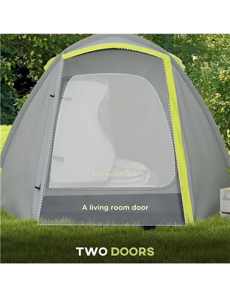 Outsunny Two-Man Dome Tent, with Front Porch and Accessories - Yellow/Grey