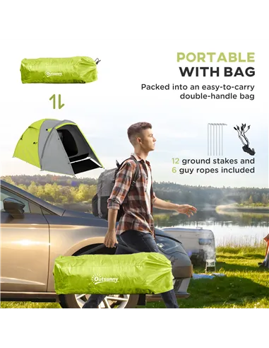 Outsunny Two-Man Dome Tent, with Front Porch and Accessories - Yellow/Grey