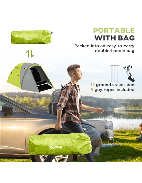 Outsunny Two-Man Dome Tent, with Front Porch and Accessories - Yellow/Grey