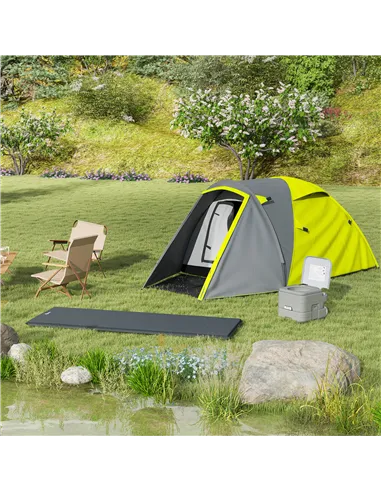 Outsunny Two-Man Dome Tent, with Front Porch and Accessories - Yellow/Grey