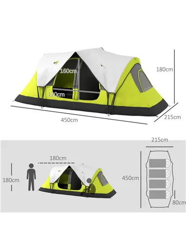Outsunny Camping Tent for 6-8 Man with 2000mm Waterproof Rainfly and Carry Bag for Fishing Hiking Festival, Yellow