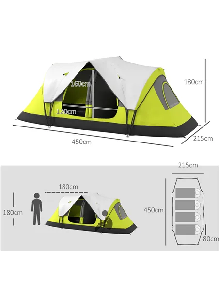 Outsunny Camping Tent for 6-8 Man with 2000mm Waterproof Rainfly and Carry Bag for Fishing Hiking Festival, Yellow