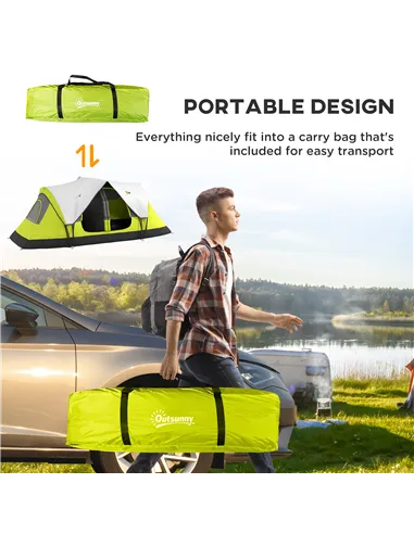 Outsunny Camping Tent for 6-8 Man with 2000mm Waterproof Rainfly and Carry Bag for Fishing Hiking Festival, Yellow