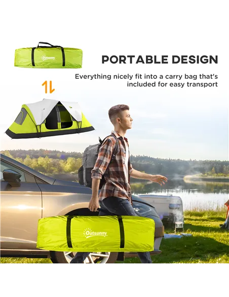Outsunny Camping Tent for 6-8 Man with 2000mm Waterproof Rainfly and Carry Bag for Fishing Hiking Festival, Yellow