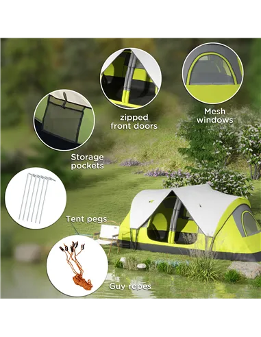 Outsunny Camping Tent for 6-8 Man with 2000mm Waterproof Rainfly and Carry Bag for Fishing Hiking Festival, Yellow