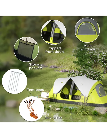 Outsunny Camping Tent for 6-8 Man with 2000mm Waterproof Rainfly and Carry Bag for Fishing Hiking Festival, Yellow