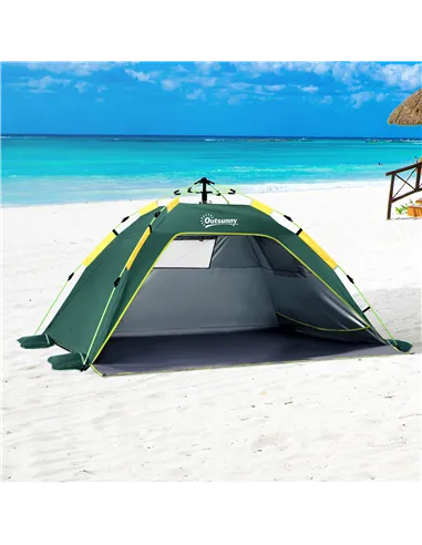 Outsunny Beach Tent for 1-2 Person Pop-up Design with 2 Mesh Windows & 2 Doors Dark Green