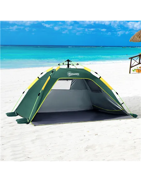 Outsunny Beach Tent for 1-2 Person Pop-up Design with 2 Mesh Windows & 2 Doors Dark Green