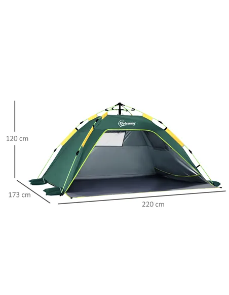 Outsunny Beach Tent for 1-2 Person Pop-up Design with 2 Mesh Windows & 2 Doors Dark Green