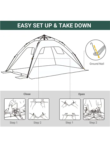 Outsunny Beach Tent for 1-2 Person Pop-up Design with 2 Mesh Windows & 2 Doors Dark Green