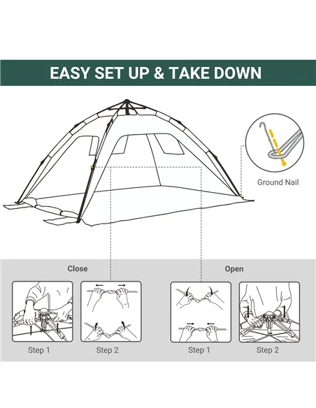 Outsunny Beach Tent for 1-2 Person Pop-up Design with 2 Mesh Windows & 2 Doors Dark Green