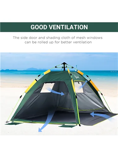 Outsunny Beach Tent for 1-2 Person Pop-up Design with 2 Mesh Windows & 2 Doors Dark Green