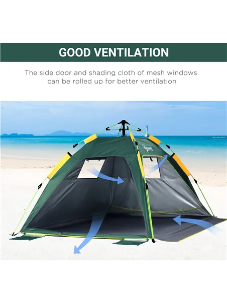 Outsunny Beach Tent for 1-2 Person Pop-up Design with 2 Mesh Windows & 2 Doors Dark Green
