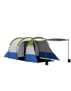 Outsunny Three Man Two-Room Tent, with Porch and Accessories - Green