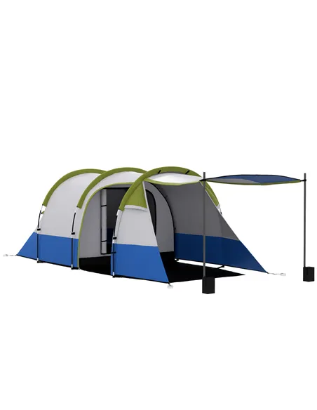 Outsunny Three Man Two-Room Tent, with Porch and Accessories - Green