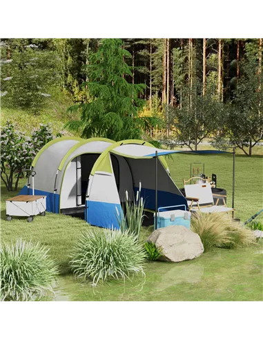 Outsunny Three Man Two-Room Tent, with Porch and Accessories - Green