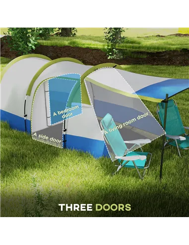 Outsunny Three Man Two-Room Tent, with Porch and Accessories - Green
