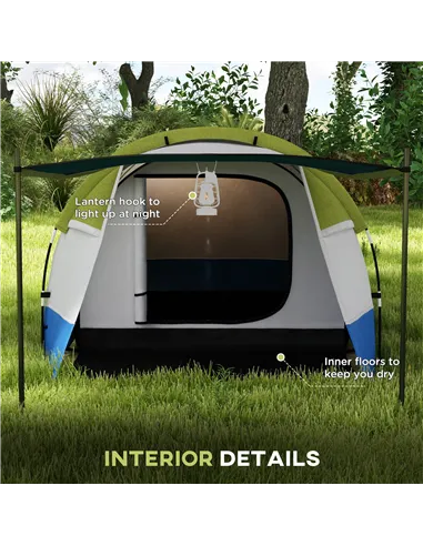 Outsunny Three Man Two-Room Tent, with Porch and Accessories - Green